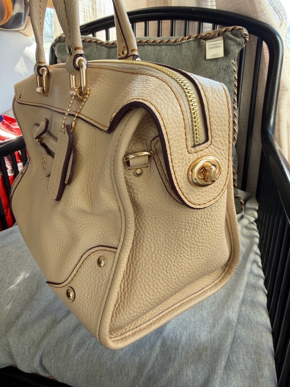 Coach Pebbled Leather Satchel in Cream with Gold Hardware - Picture 8 of 13